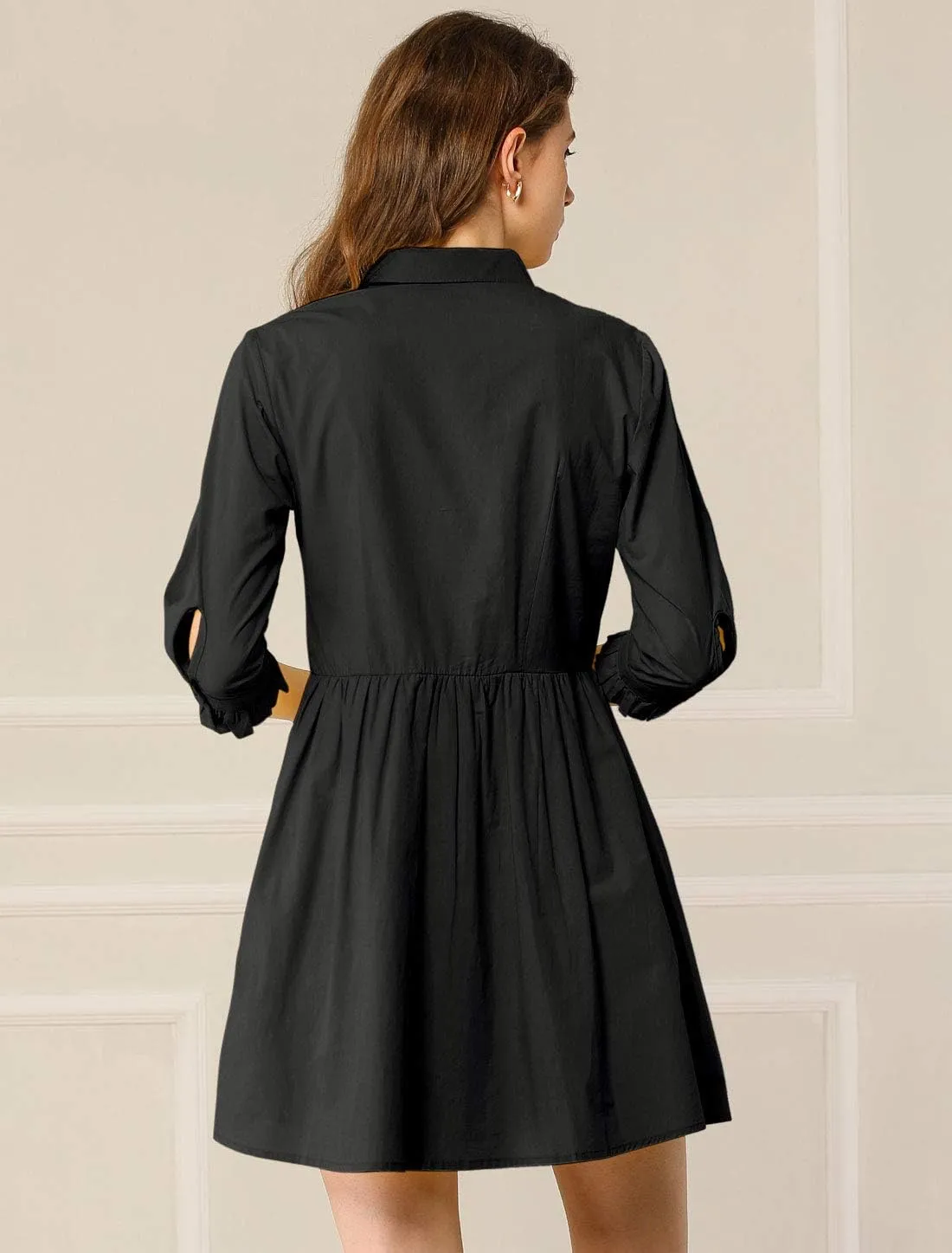 Allegra K Women's Business Casual Shirt Dress 3/4 Sleeve Button Down Work Summer Mini Dresses