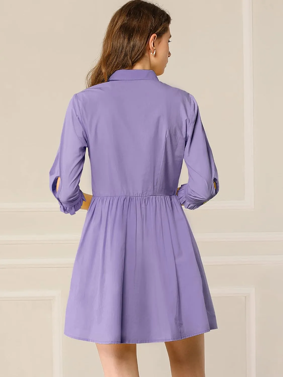 Allegra K Women's Business Casual Shirt Dress 3/4 Sleeve Button Down Work Summer Mini Dresses