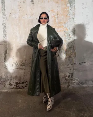 Amal Draped Satin Skirt in Olive Green