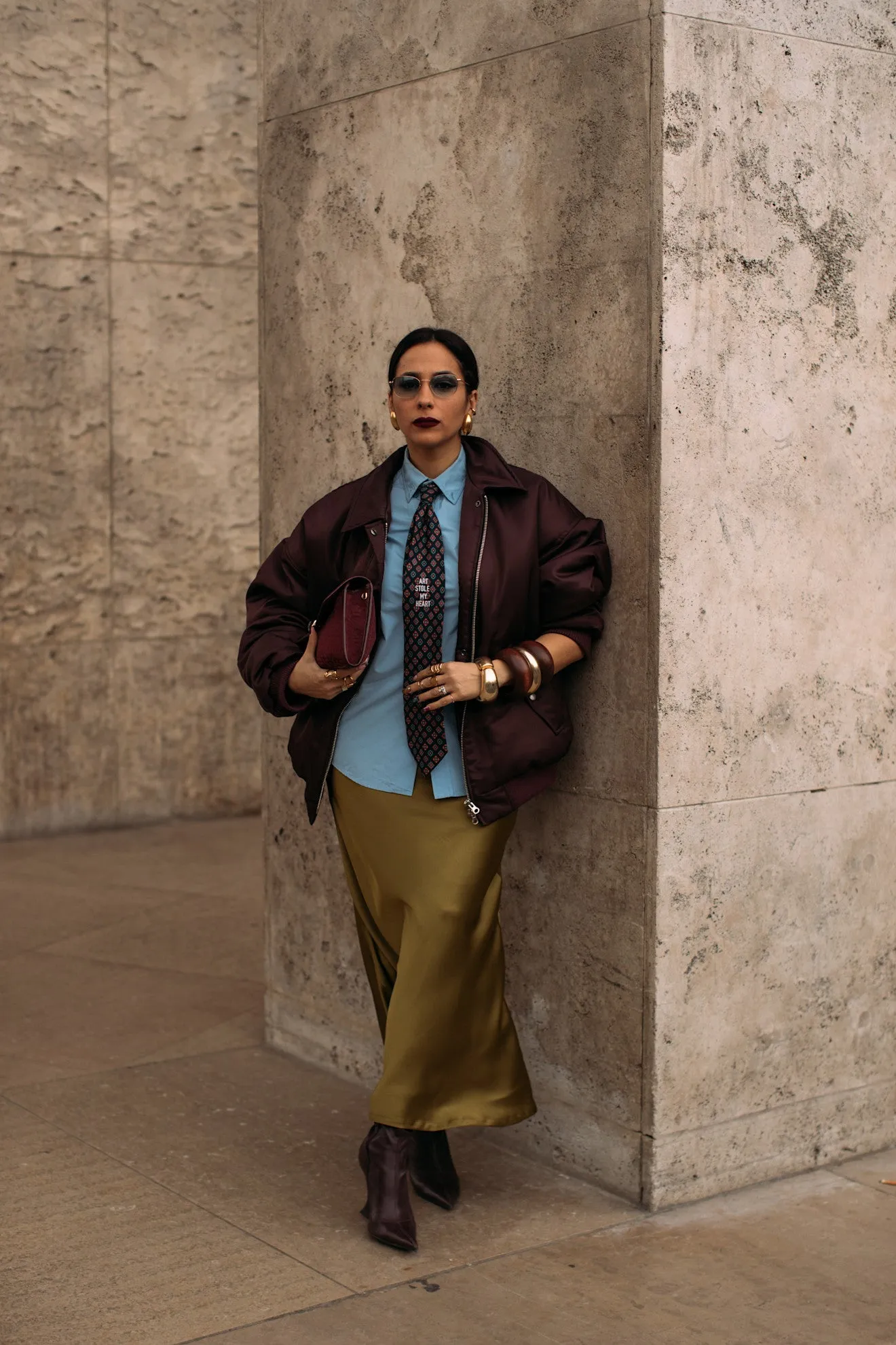 Amal Draped Satin Top in Chartreuse Green