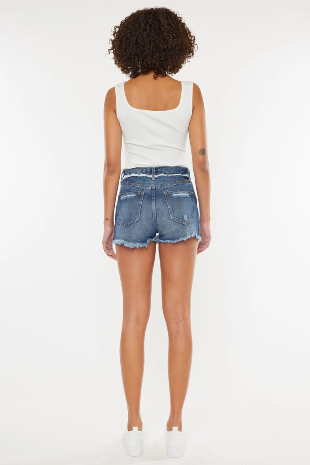 Brielle Distressed Button Fly Denim Shorts Kancan