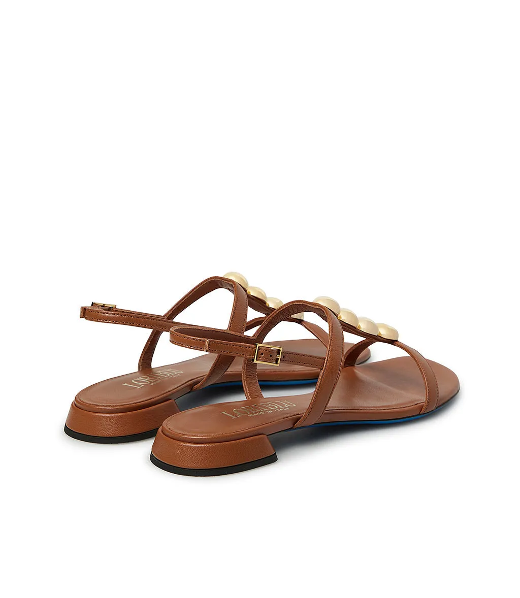 Brunt brown leather sandal with studs