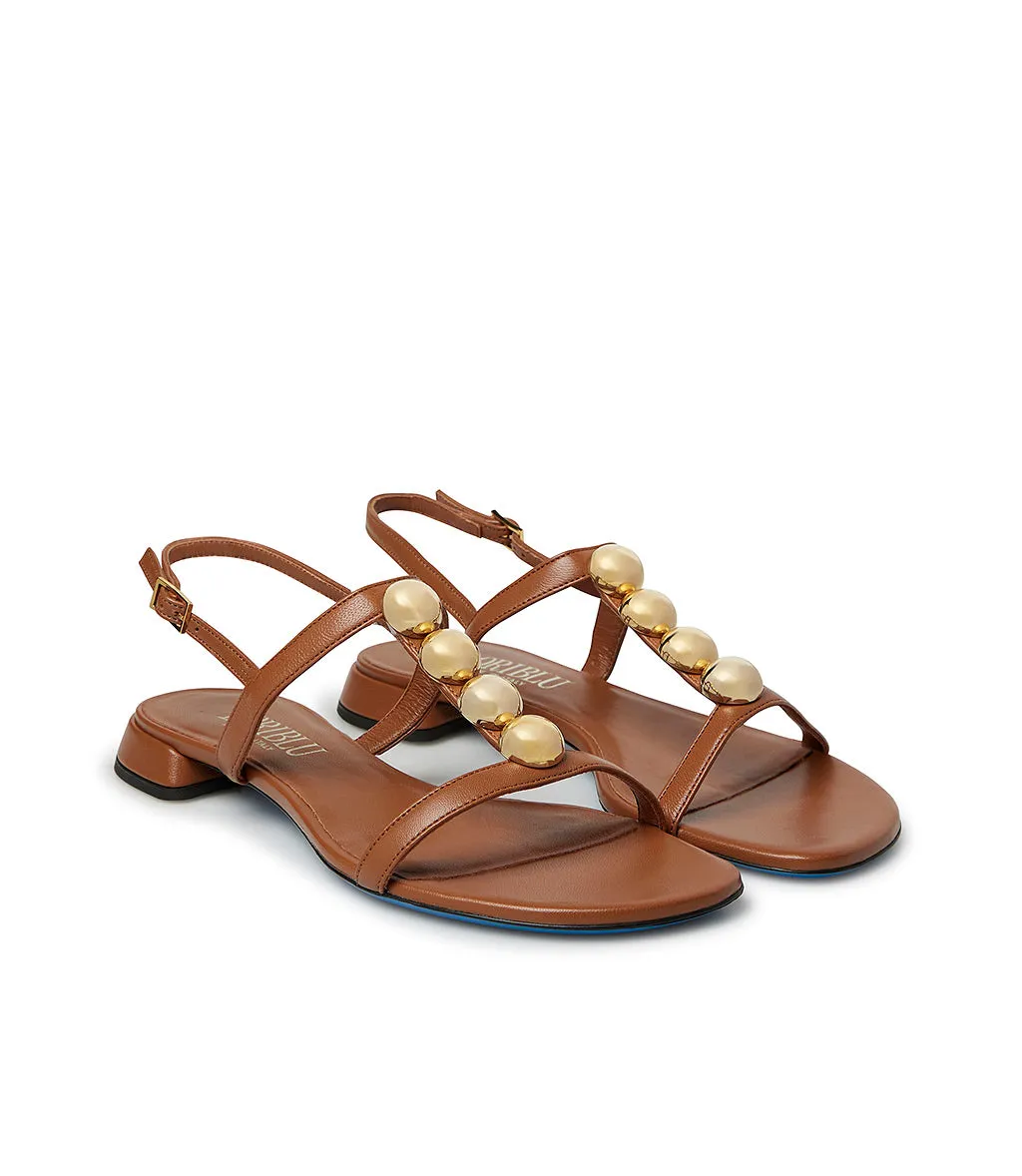 Brunt brown leather sandal with studs