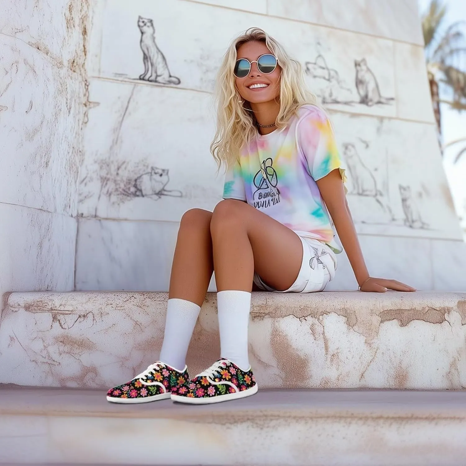 Coloranimal Womens Sneakers Barefoot Shoes Women Casual Walking Shoes Lace Up Shoes Wide Toe Box Shoes Fashion Sneakers Lightweight Footwear