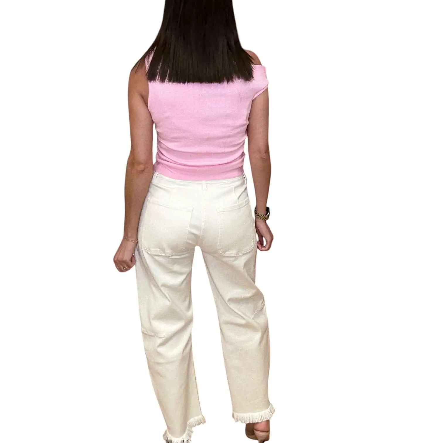 Comfy Stretch Fray Hem Barrel Jeans