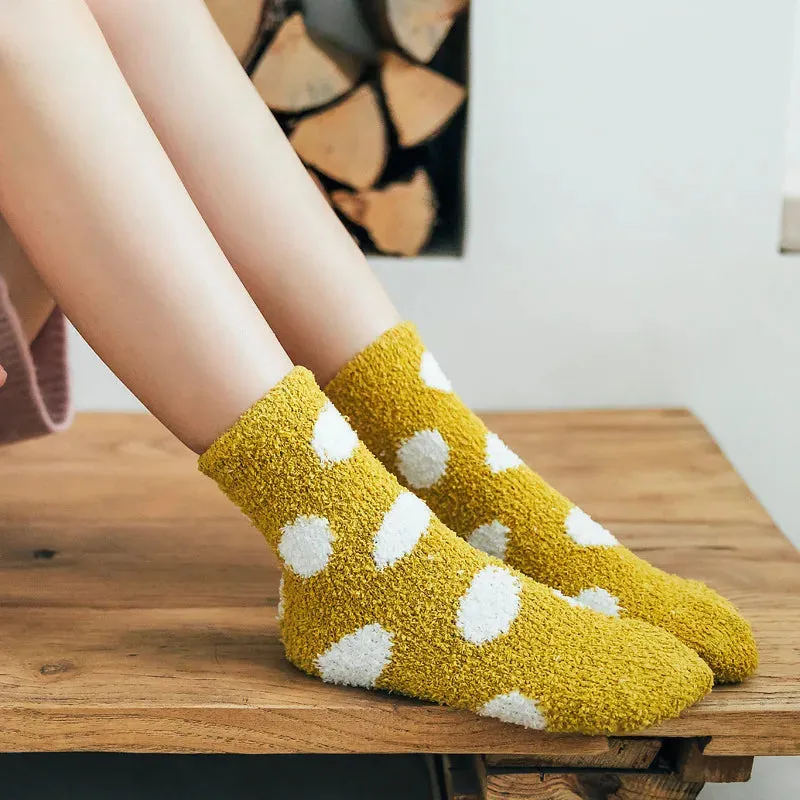 Cute Candy Color Soft Fluffy Dot Socks for Women