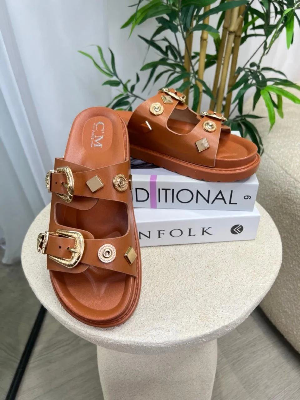 Embossed Buckle Sandal