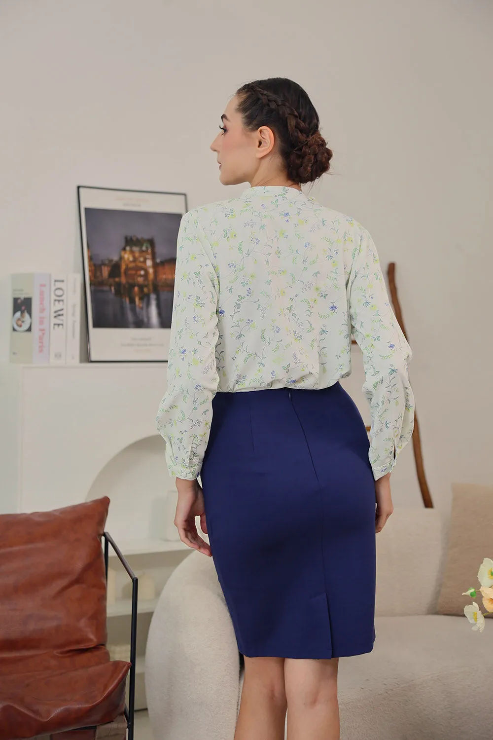 Erinn Mandarin Collar Floral Blouse in Ivory Bloom