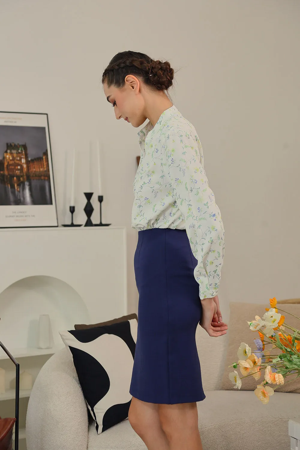 Erinn Mandarin Collar Floral Blouse in Ivory Bloom