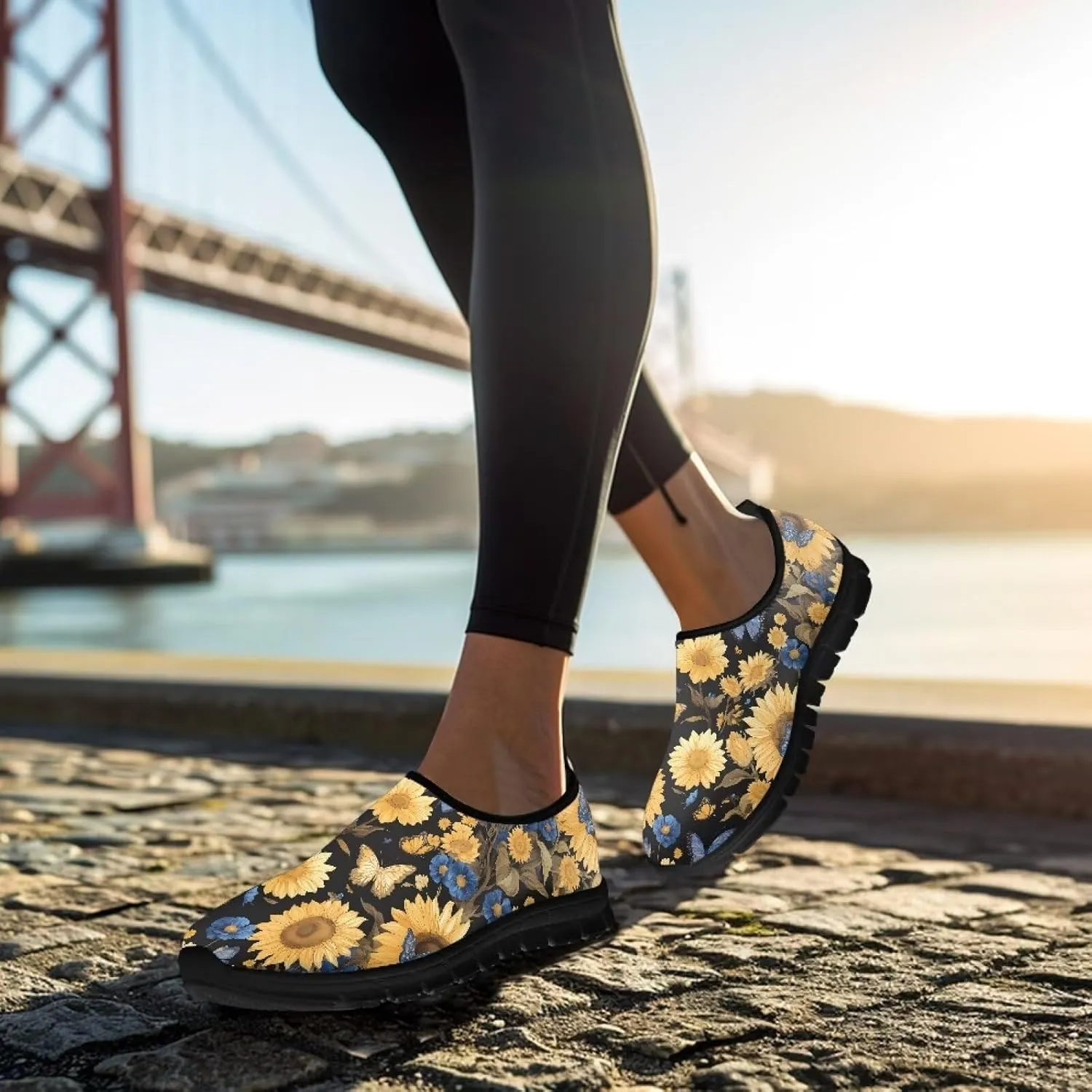 Fashion Walking Shoes for Woman Girls Comfortable Slip On Casual Shoe Light Soft Running Sneakers for Climbing Size 5.5-11.5 Black Sole