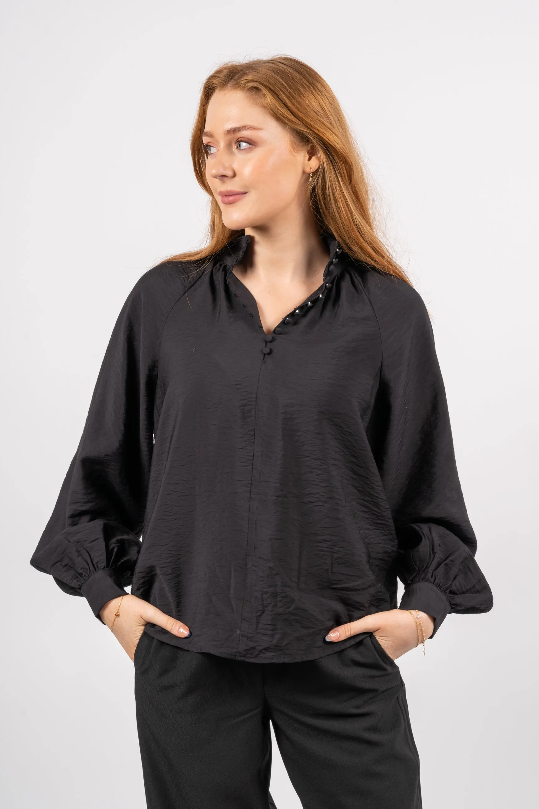 Faura Ls Buttoned Top - Black