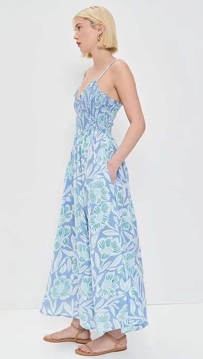 FREE PEOPLE SWEET NOTHINGS MIDI DRESS - BLUE VISTA COMBO