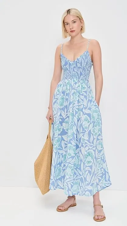 FREE PEOPLE SWEET NOTHINGS MIDI DRESS - BLUE VISTA COMBO