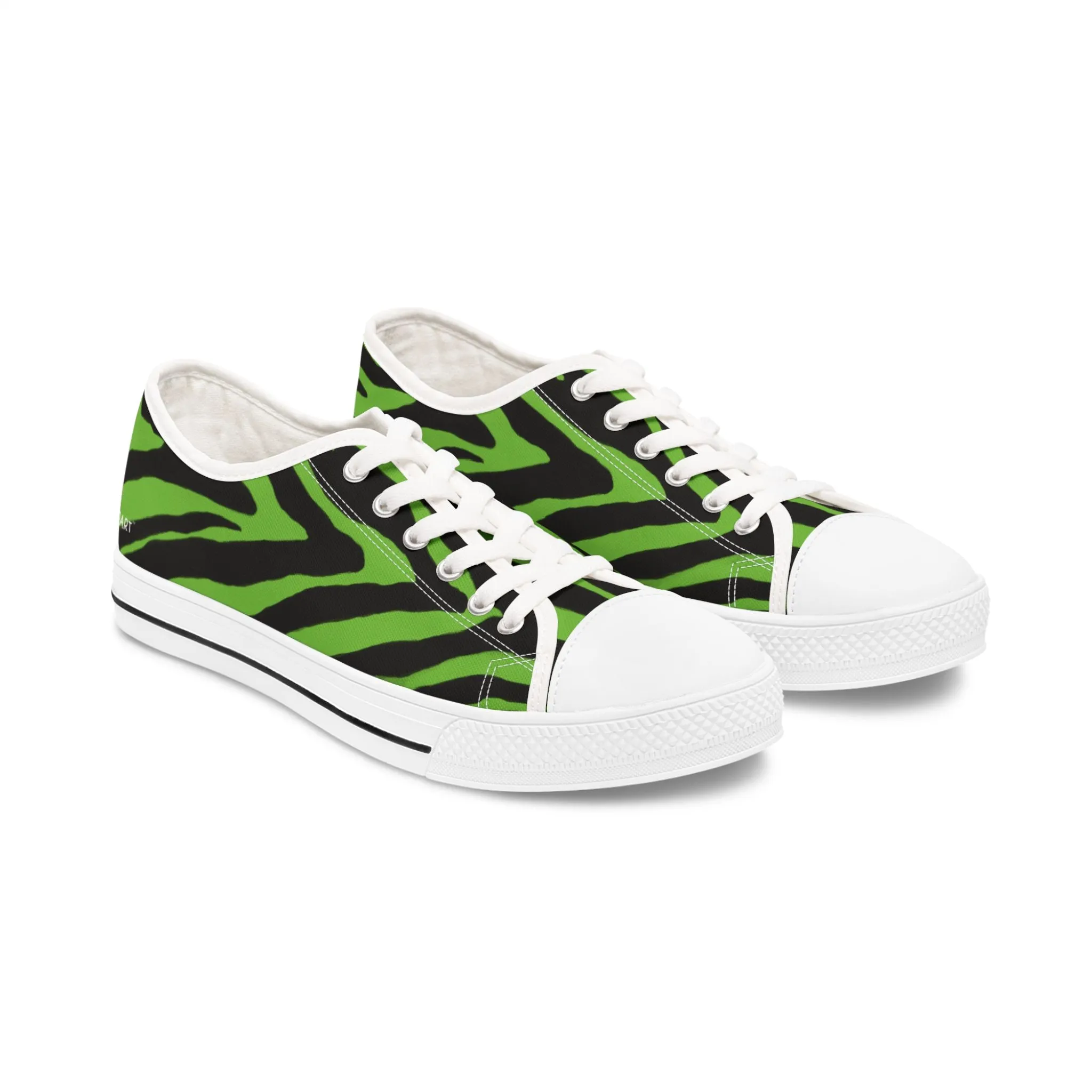 Green Zebra Striped Women's Sneakers, Zebra Striped Animal Print Women's Low Top Sneakers (US Size: 5.5-12)