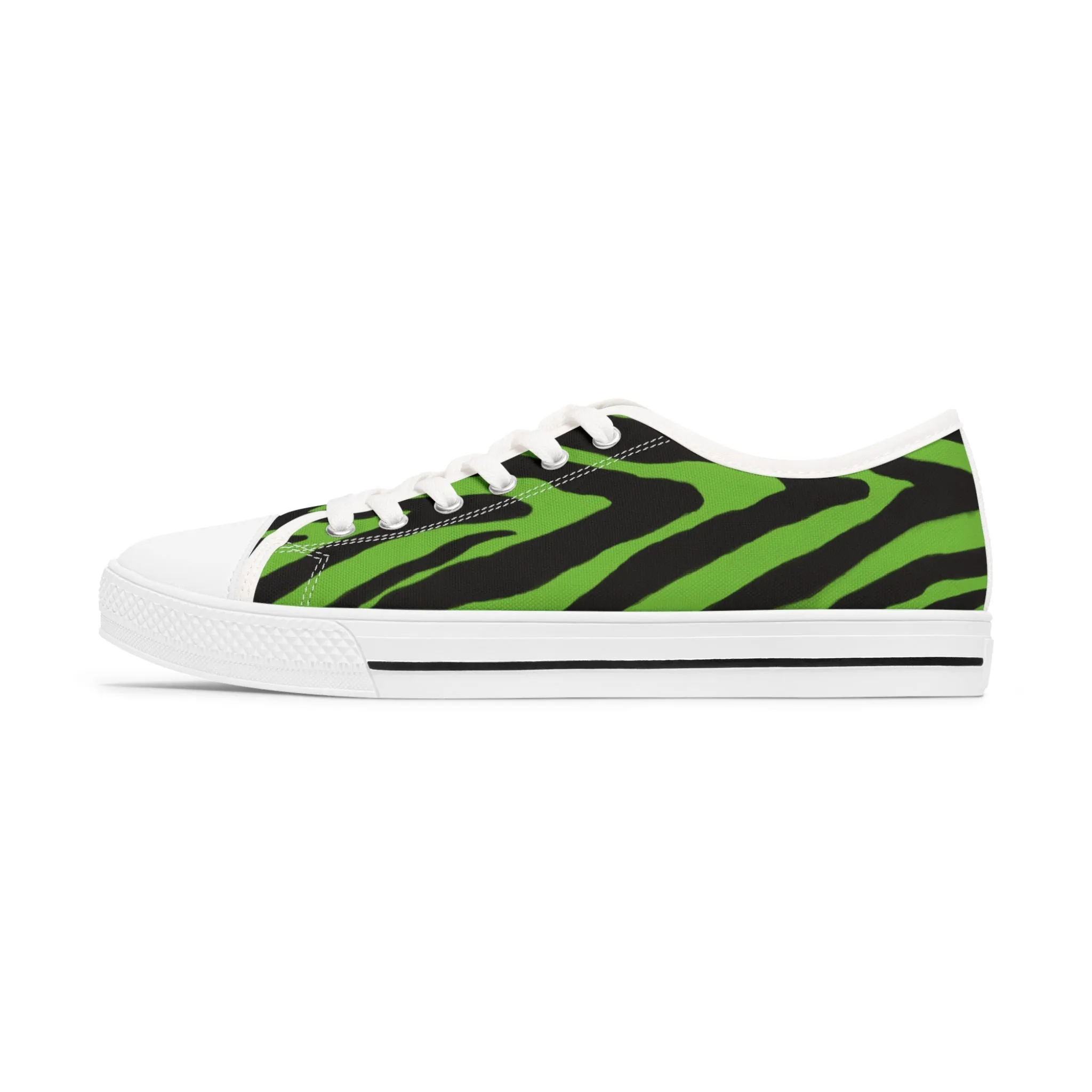 Green Zebra Striped Women's Sneakers, Zebra Striped Animal Print Women's Low Top Sneakers (US Size: 5.5-12)