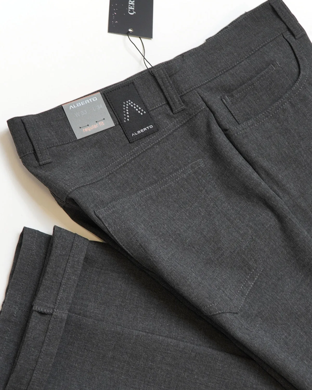 Grey 'Pipe' Regular Slim Fit Ceramica 5 Pocket Tech Dress Pants