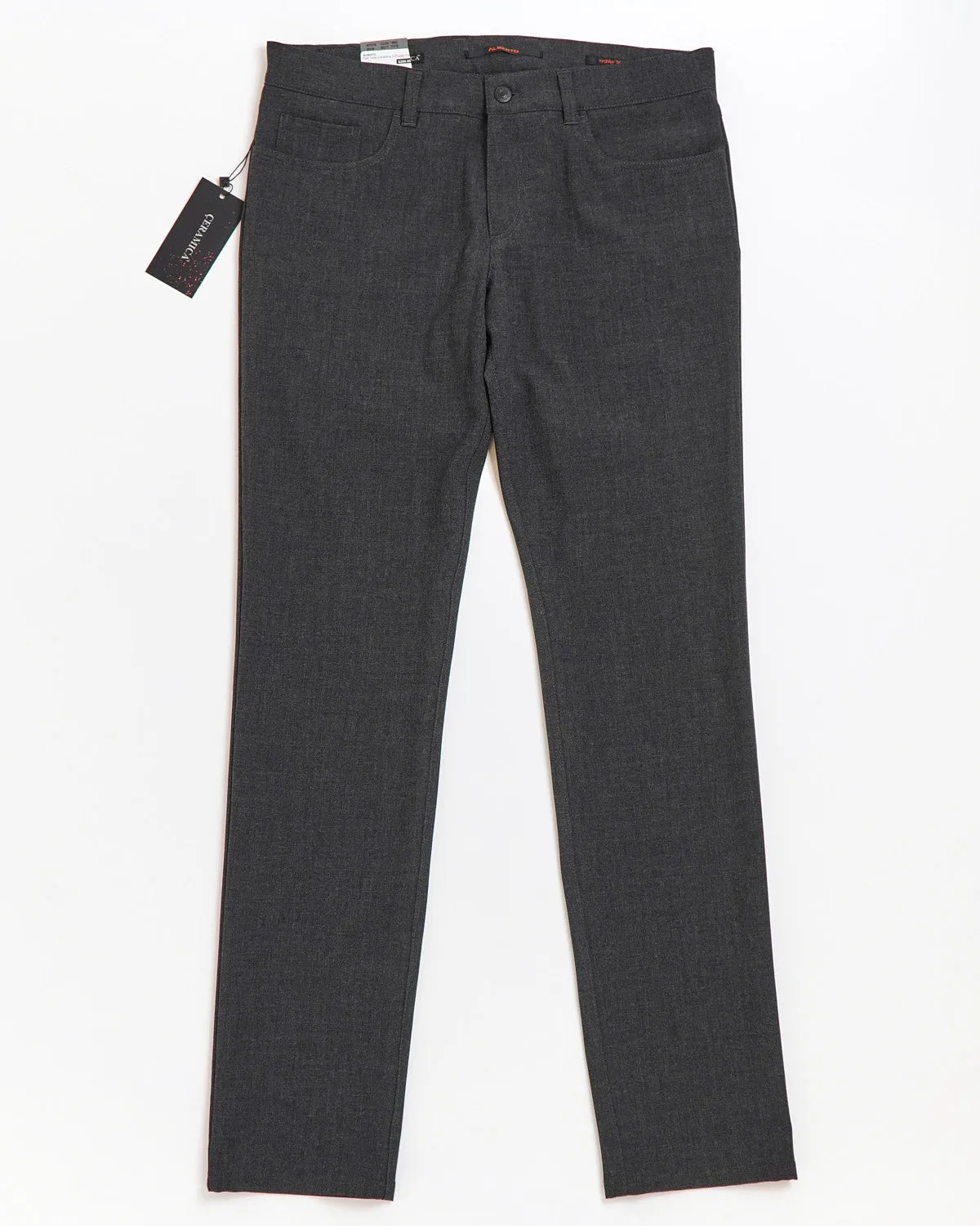Grey 'Pipe' Regular Slim Fit Ceramica 5 Pocket Tech Dress Pants