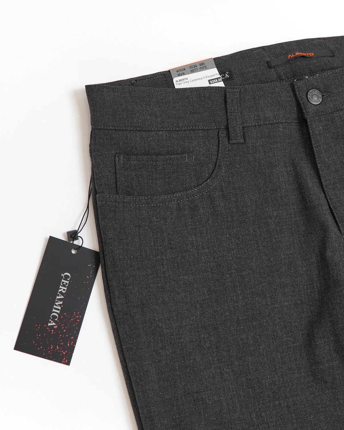 Grey 'Pipe' Regular Slim Fit Ceramica 5 Pocket Tech Dress Pants