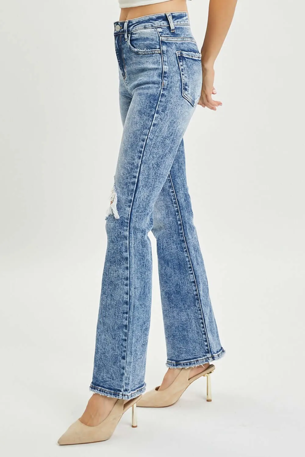 High Rise Distressed Flare Jeans