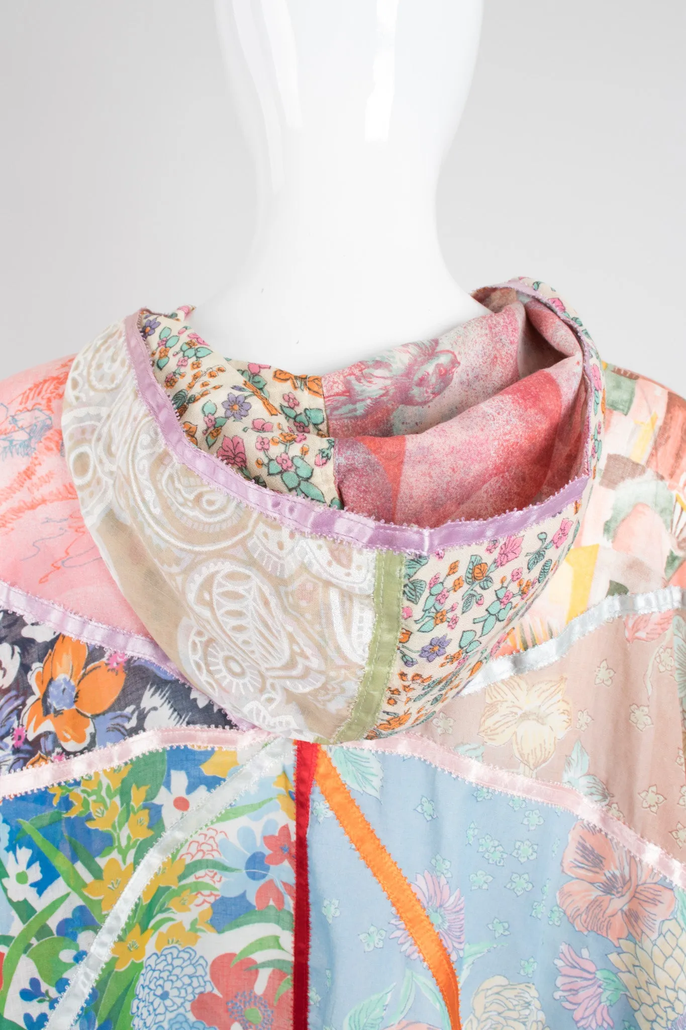Hooded Floral Patchwork Poncho