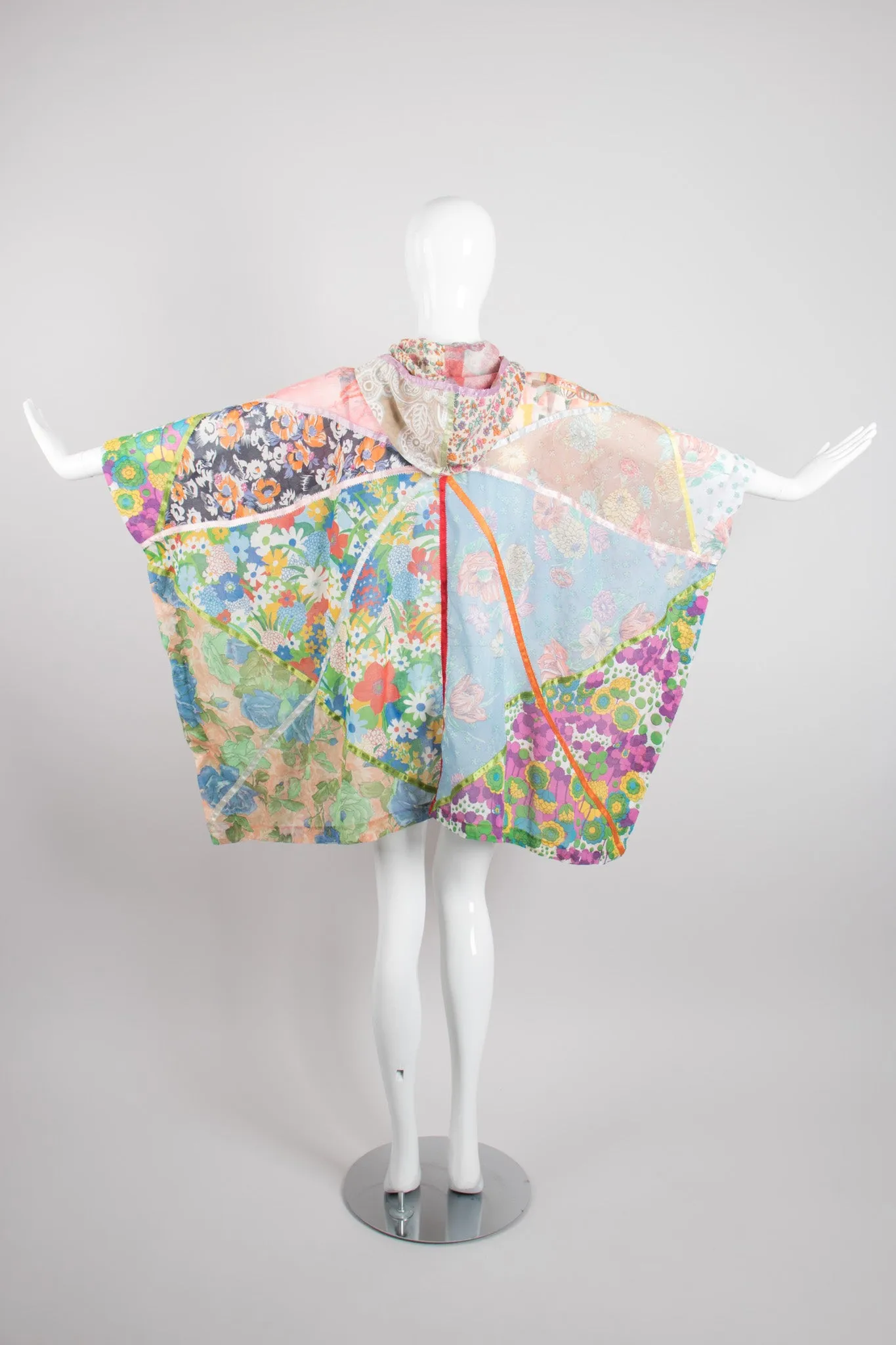 Hooded Floral Patchwork Poncho