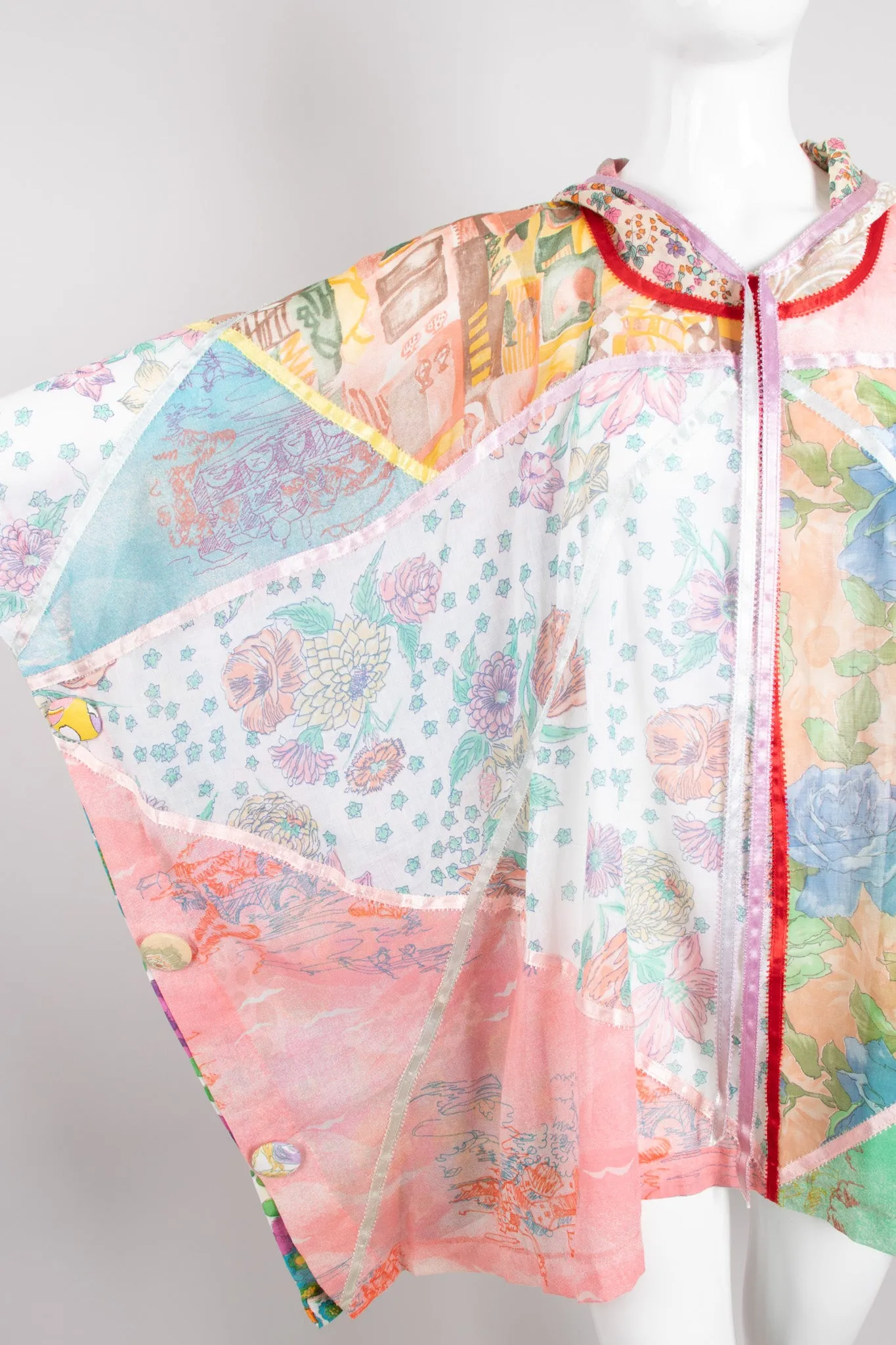 Hooded Floral Patchwork Poncho