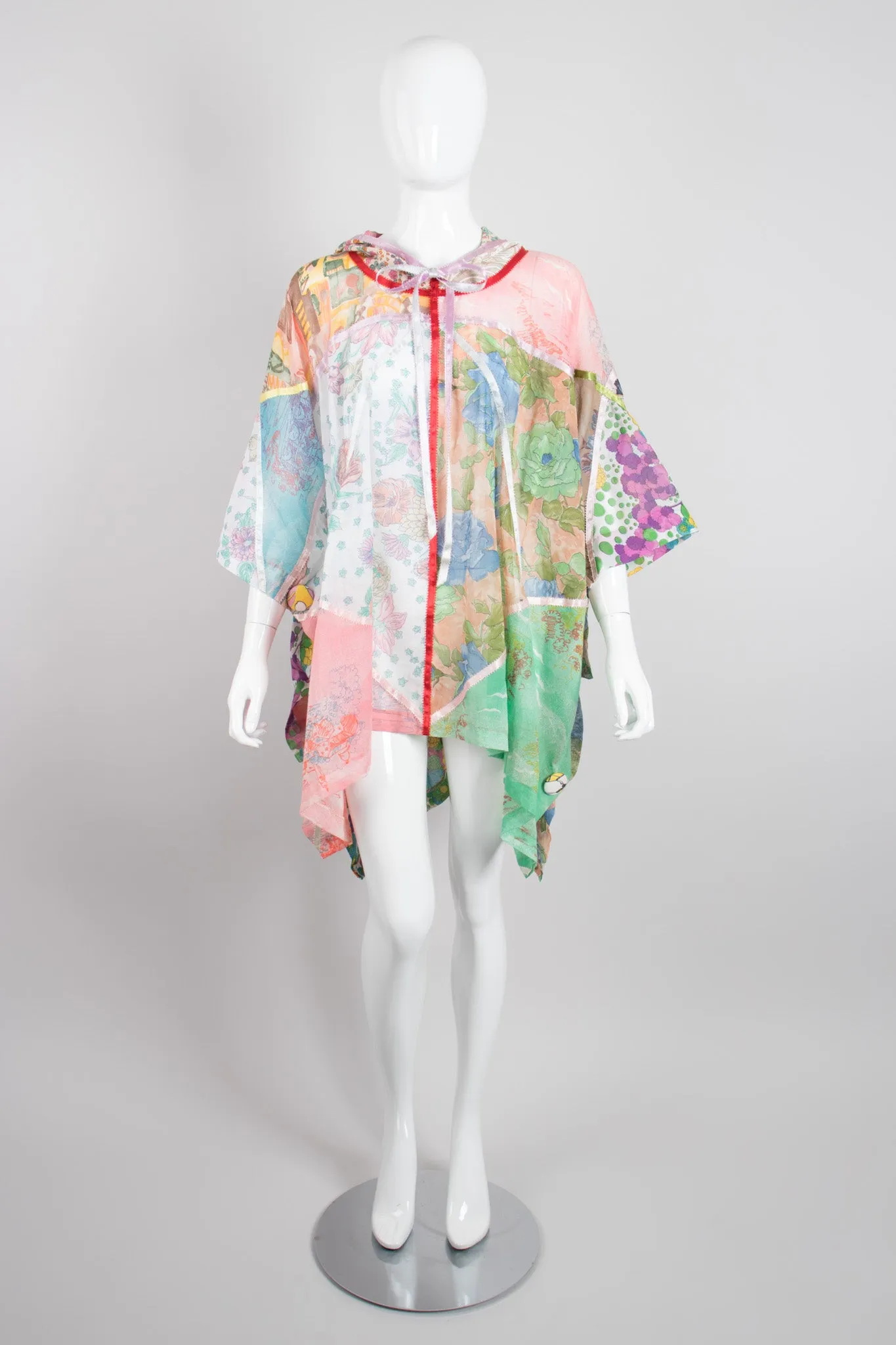 Hooded Floral Patchwork Poncho