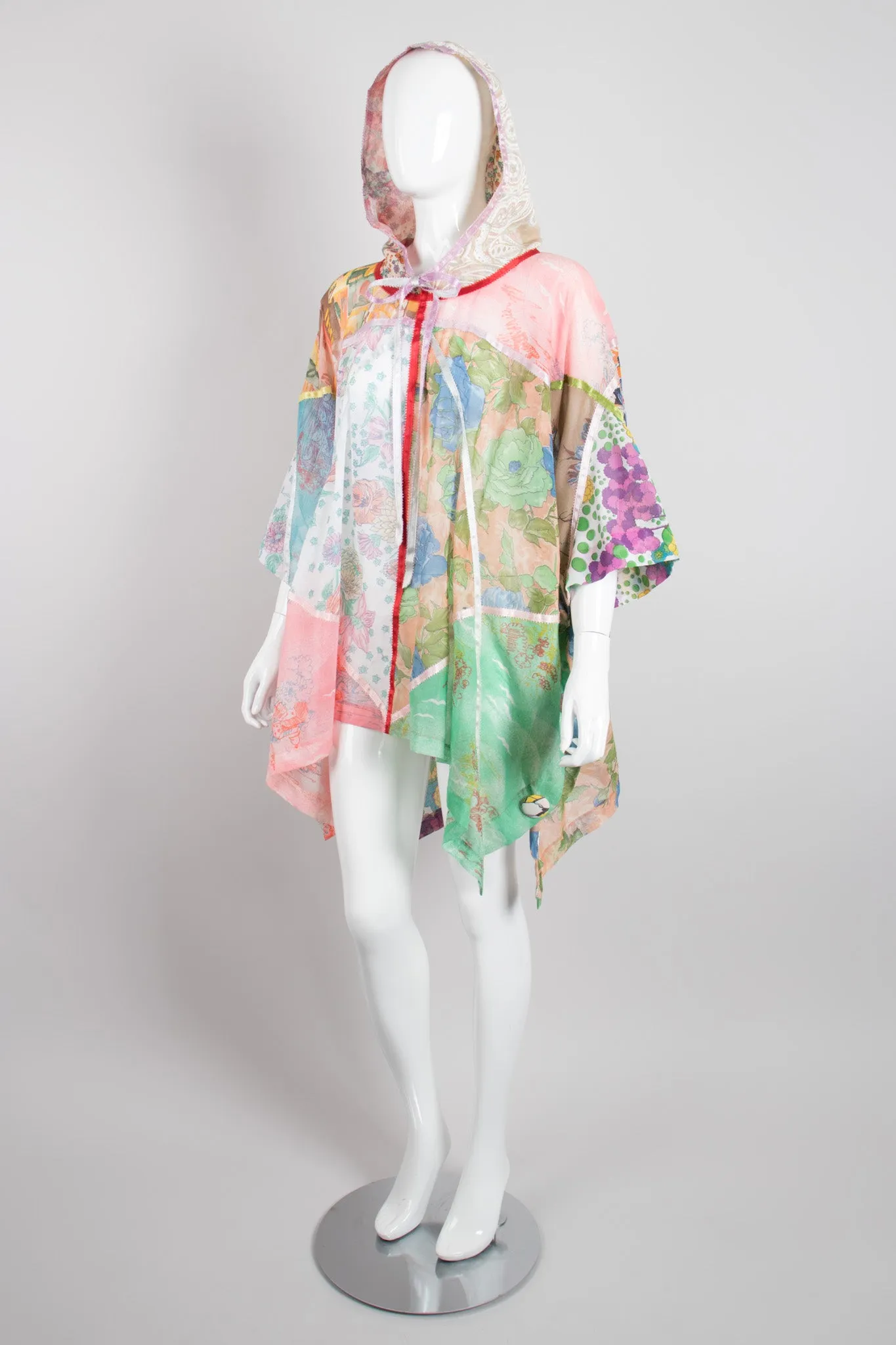 Hooded Floral Patchwork Poncho