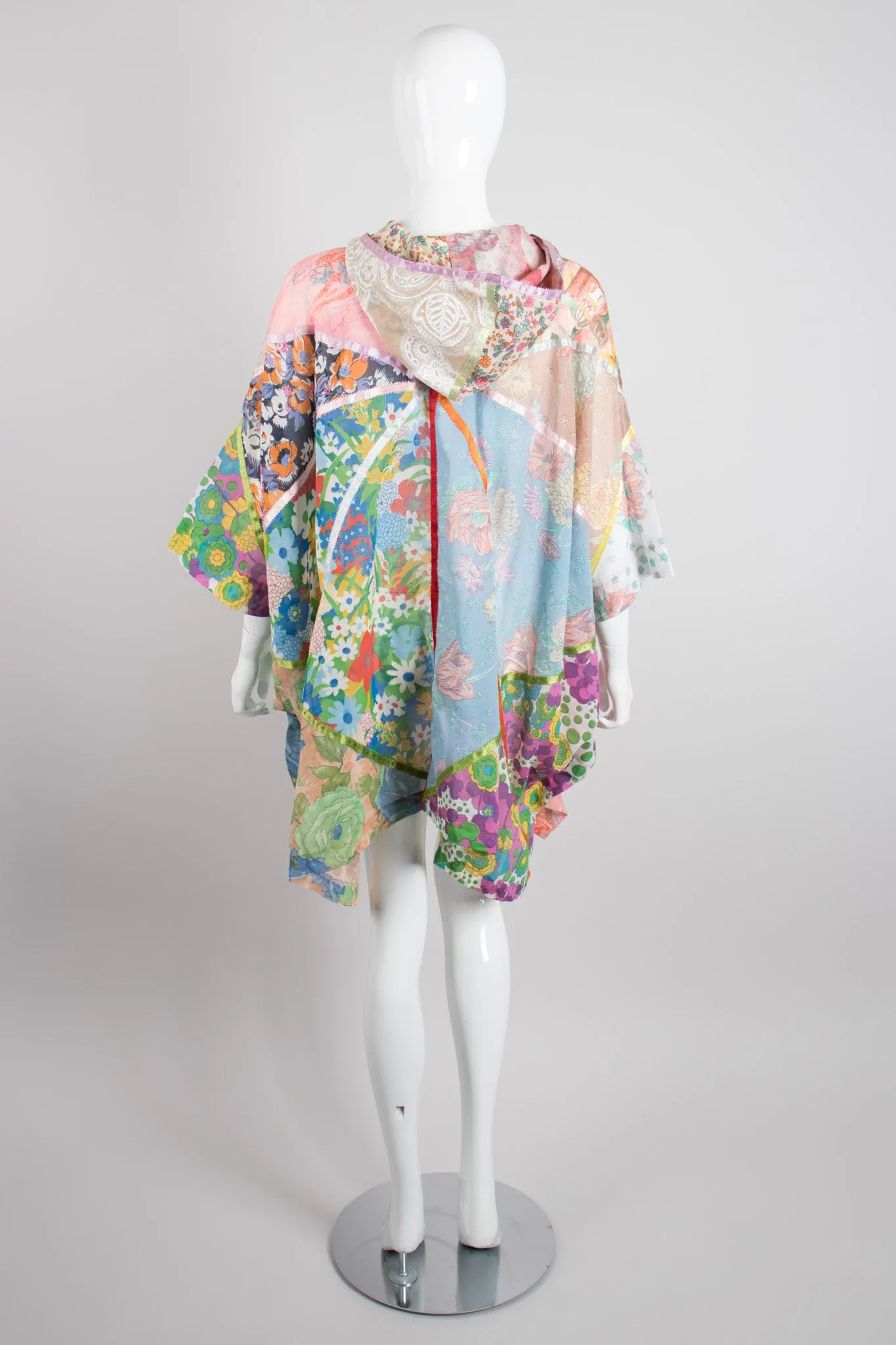 Hooded Floral Patchwork Poncho