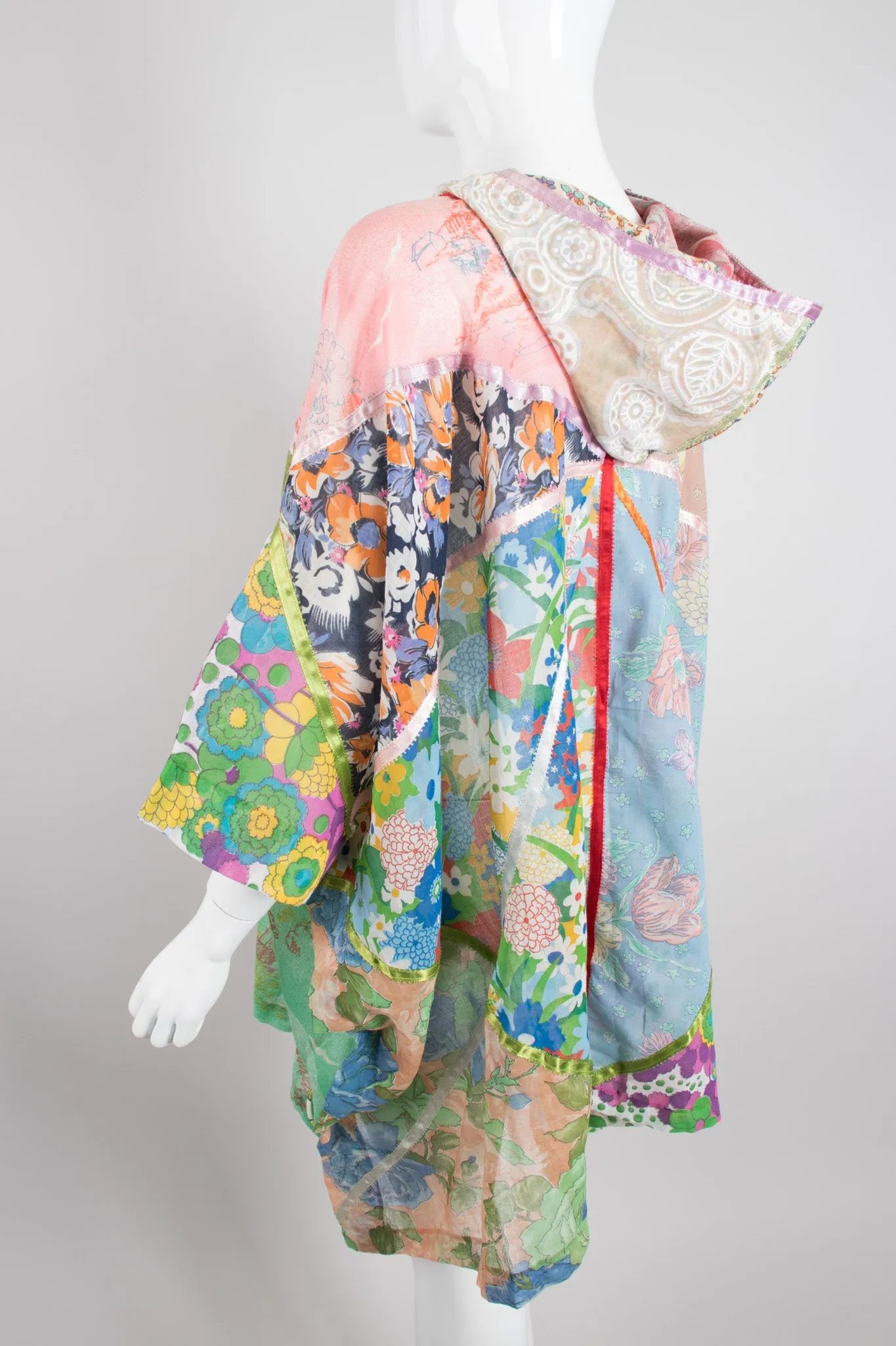 Hooded Floral Patchwork Poncho