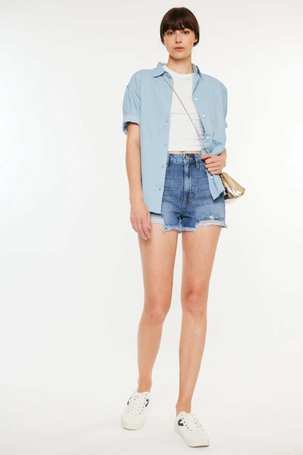 Janelle High Rise Raw Hem Distressed Denim Shorts