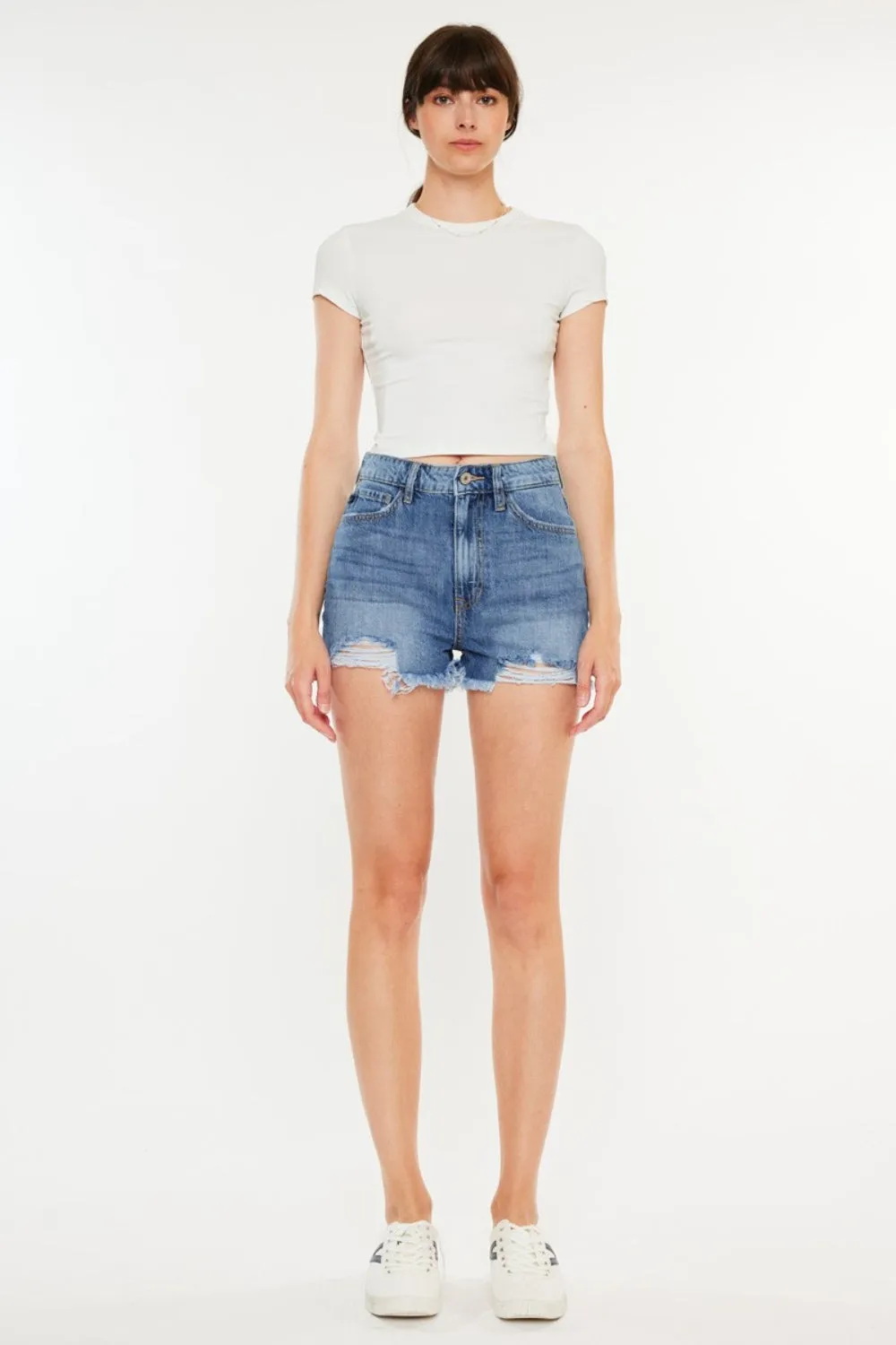 Janelle High Rise Raw Hem Distressed Denim Shorts