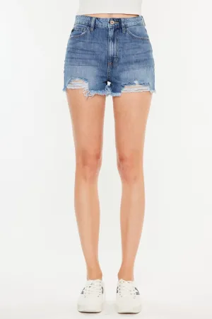 Janelle High Rise Raw Hem Distressed Denim Shorts