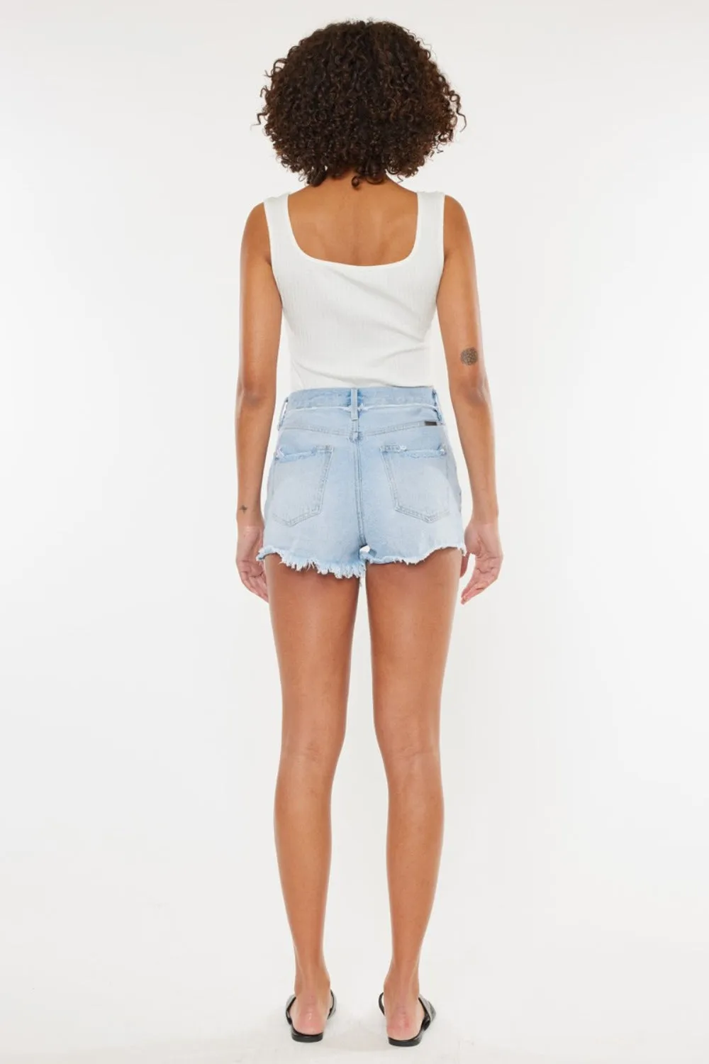 Kancan Distressed Button Fly Blue Denim Jean Shorts