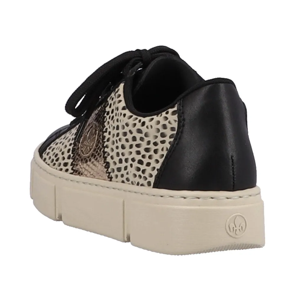 Ladies Rieker Lace Up Trainers Sneakers Black/Print/Beige N5910-62 sale