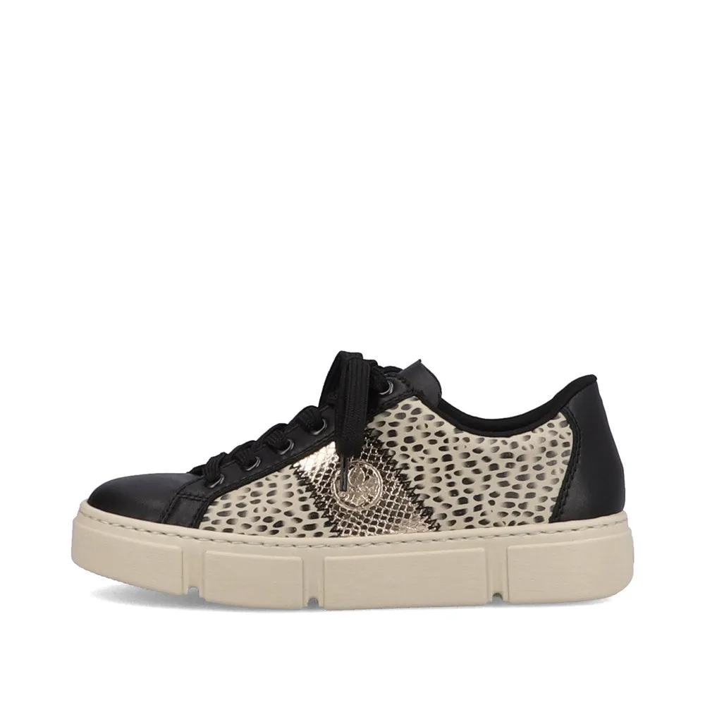 Ladies Rieker Lace Up Trainers Sneakers Black/Print/Beige N5910-62 sale