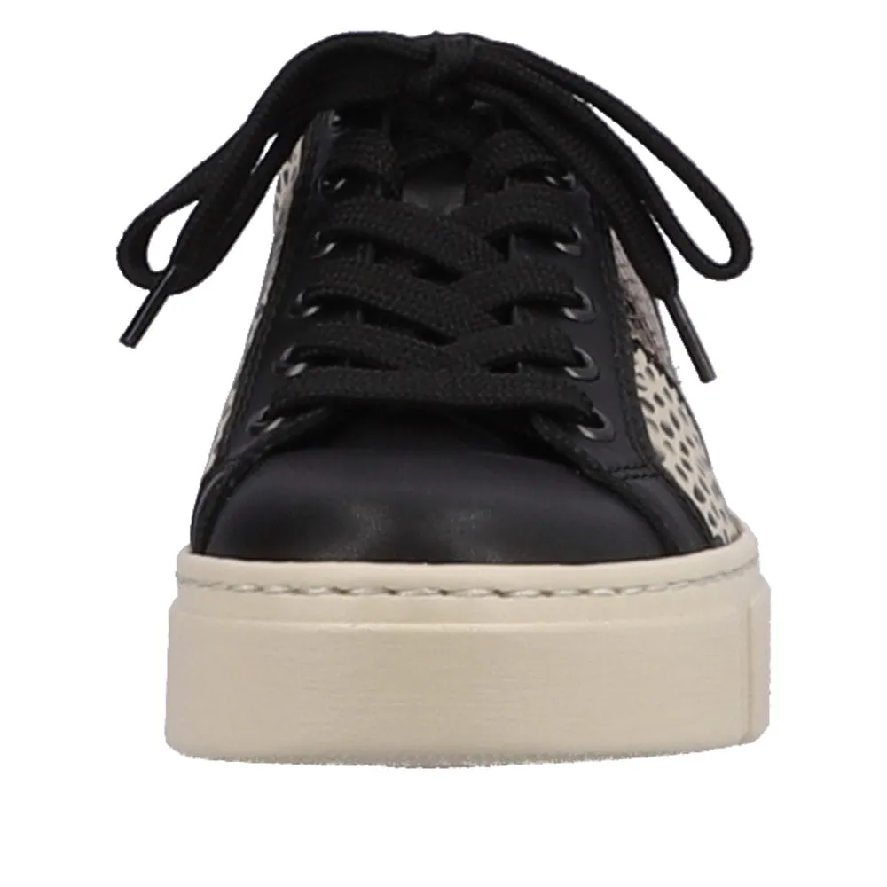 Ladies Rieker Lace Up Trainers Sneakers Black/Print/Beige N5910-62 sale