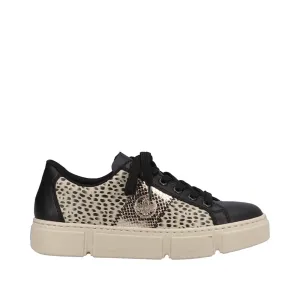 Ladies Rieker Lace Up Trainers Sneakers Black/Print/Beige N5910-62 sale