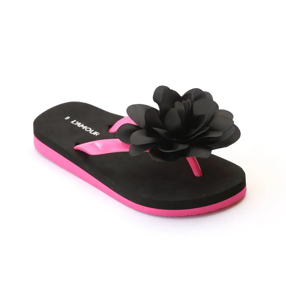 Little Girls Black Organza Flower Flip Flops 8-10 Toddler