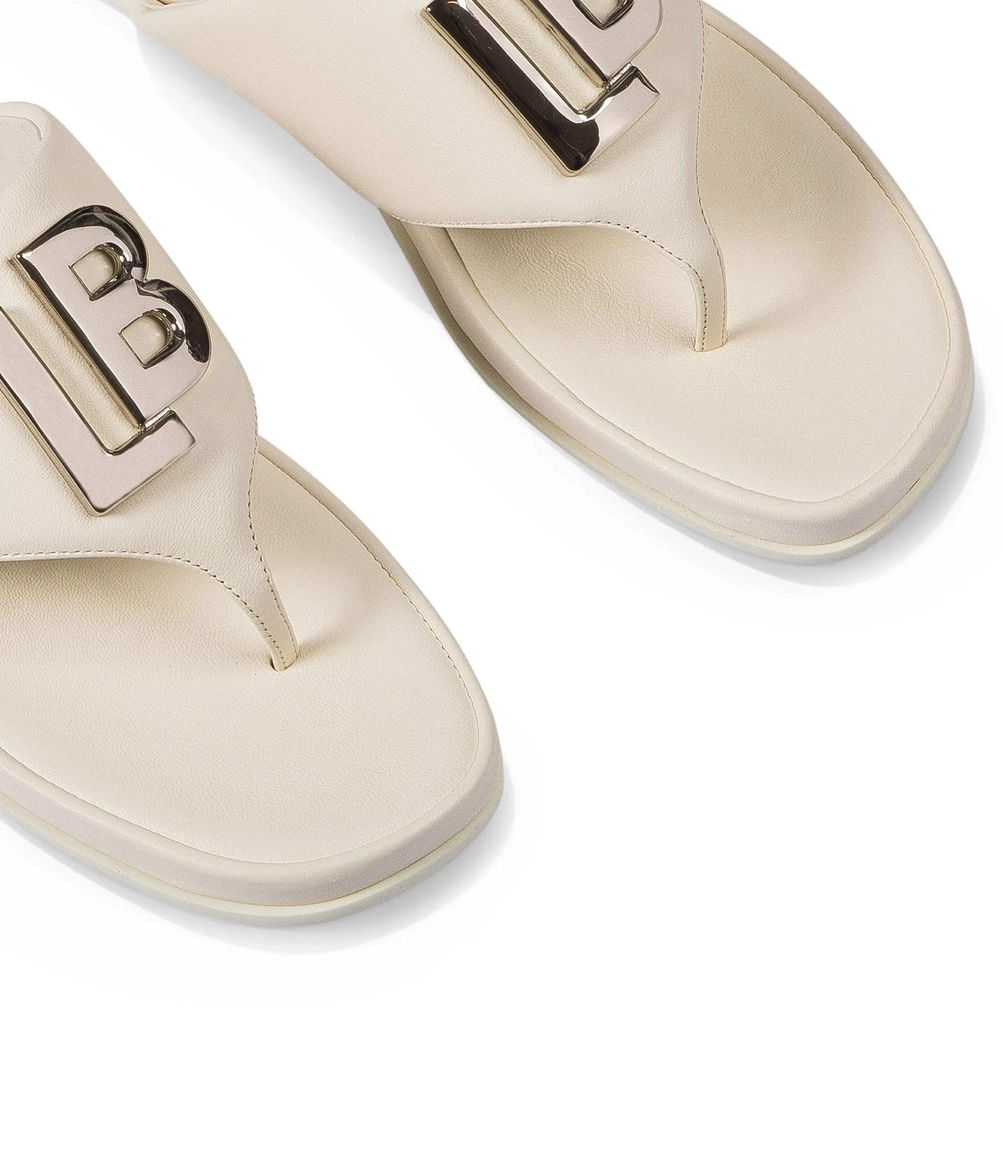 Logo cream nappa leather toe-post sandals