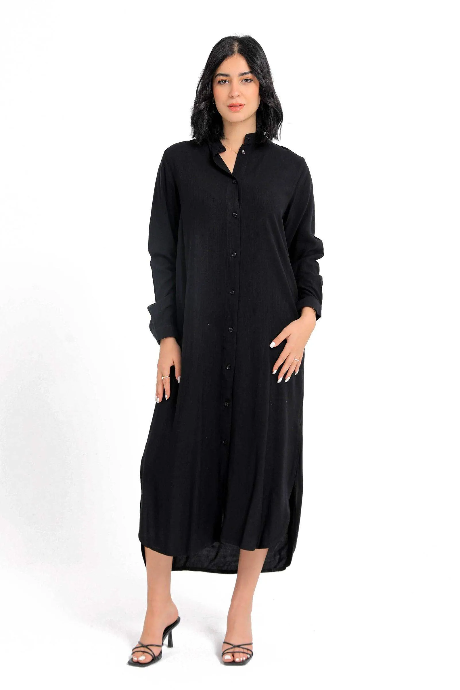Mandarin Collar Shirt Dress