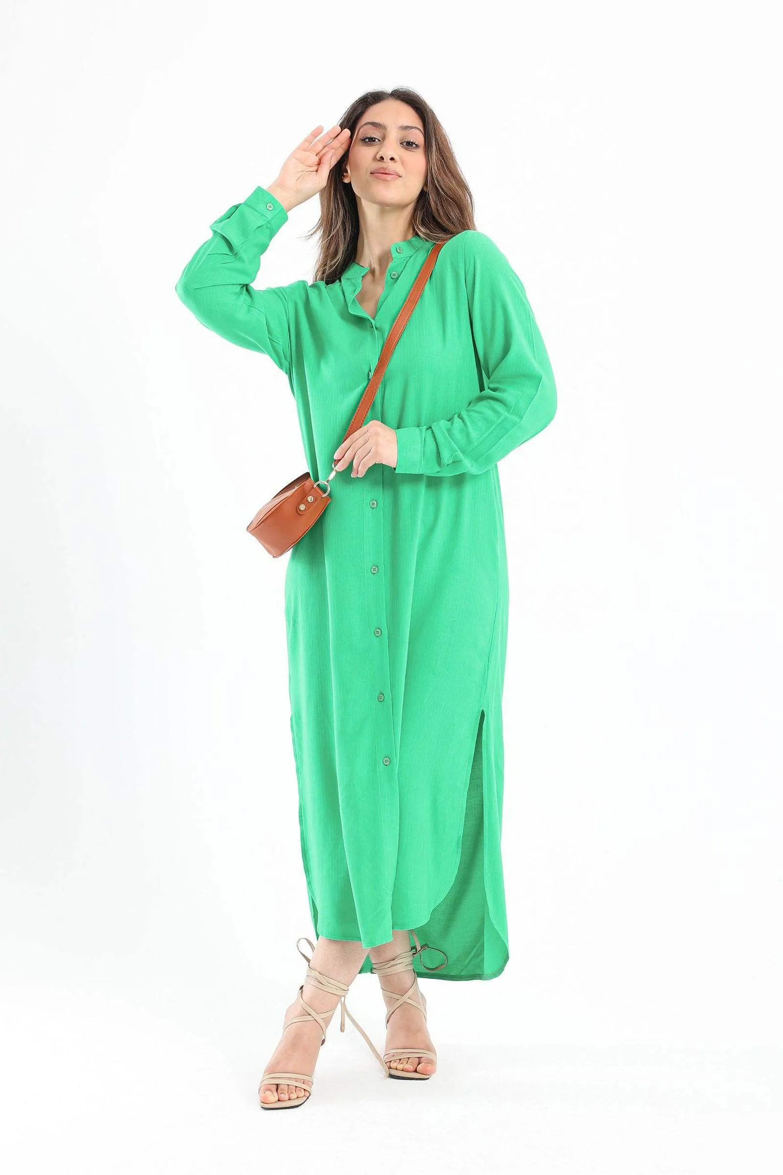 Mandarin Collar Shirt Dress