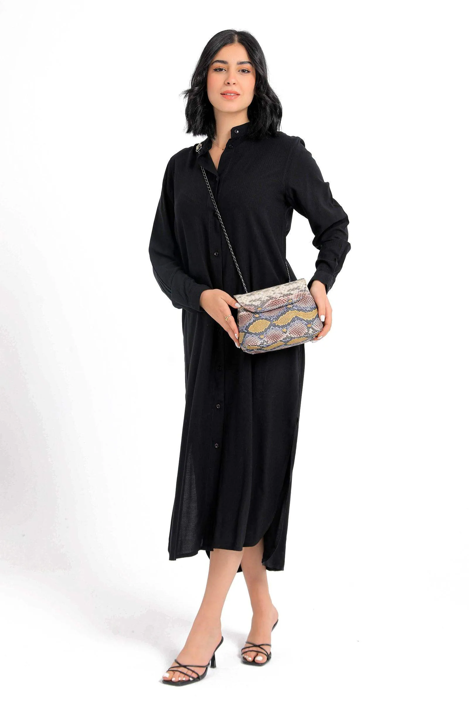 Mandarin Collar Shirt Dress