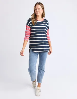 Marta Long Sleeve Tee - Charm Pink / Navy Stripe