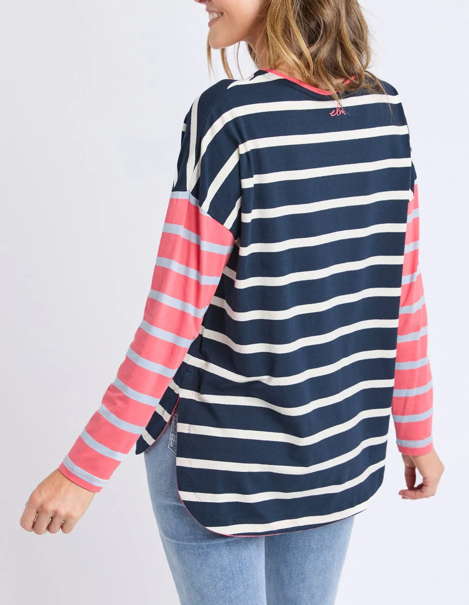 Marta Long Sleeve Tee - Charm Pink / Navy Stripe