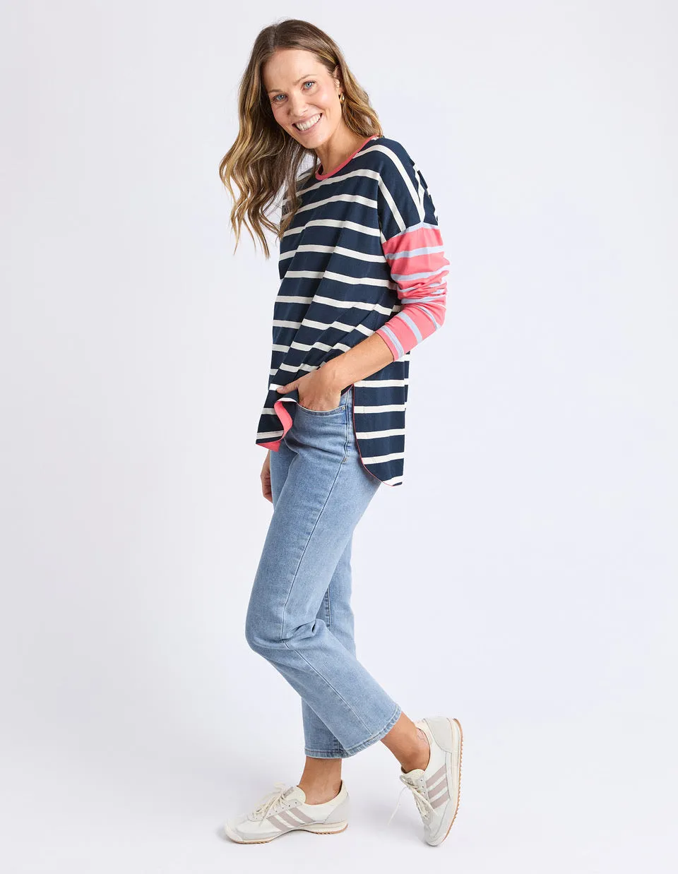 Marta Long Sleeve Tee - Charm Pink / Navy Stripe