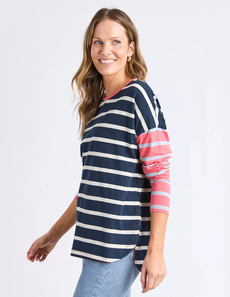 Marta Long Sleeve Tee - Charm Pink / Navy Stripe