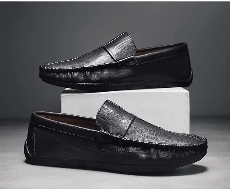Mens Loafers Stitching Details Round Toe Moccasins Shoes Vegan Leather Lightweight Anti-Slip Flat Heel Wedding Casual Slip On