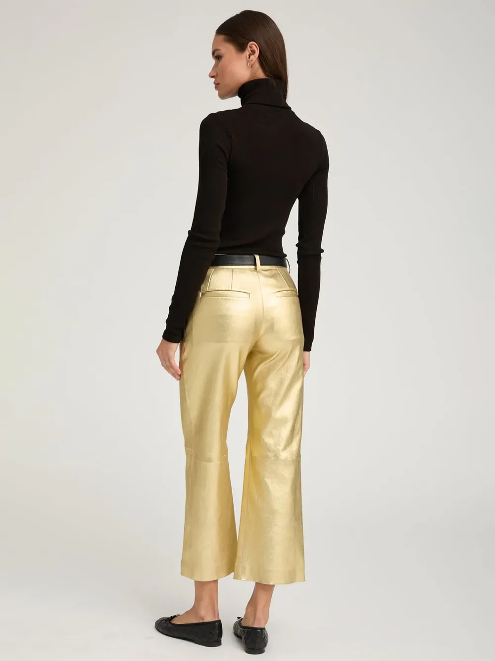 Metallic Gold Leather Cropped Trousers