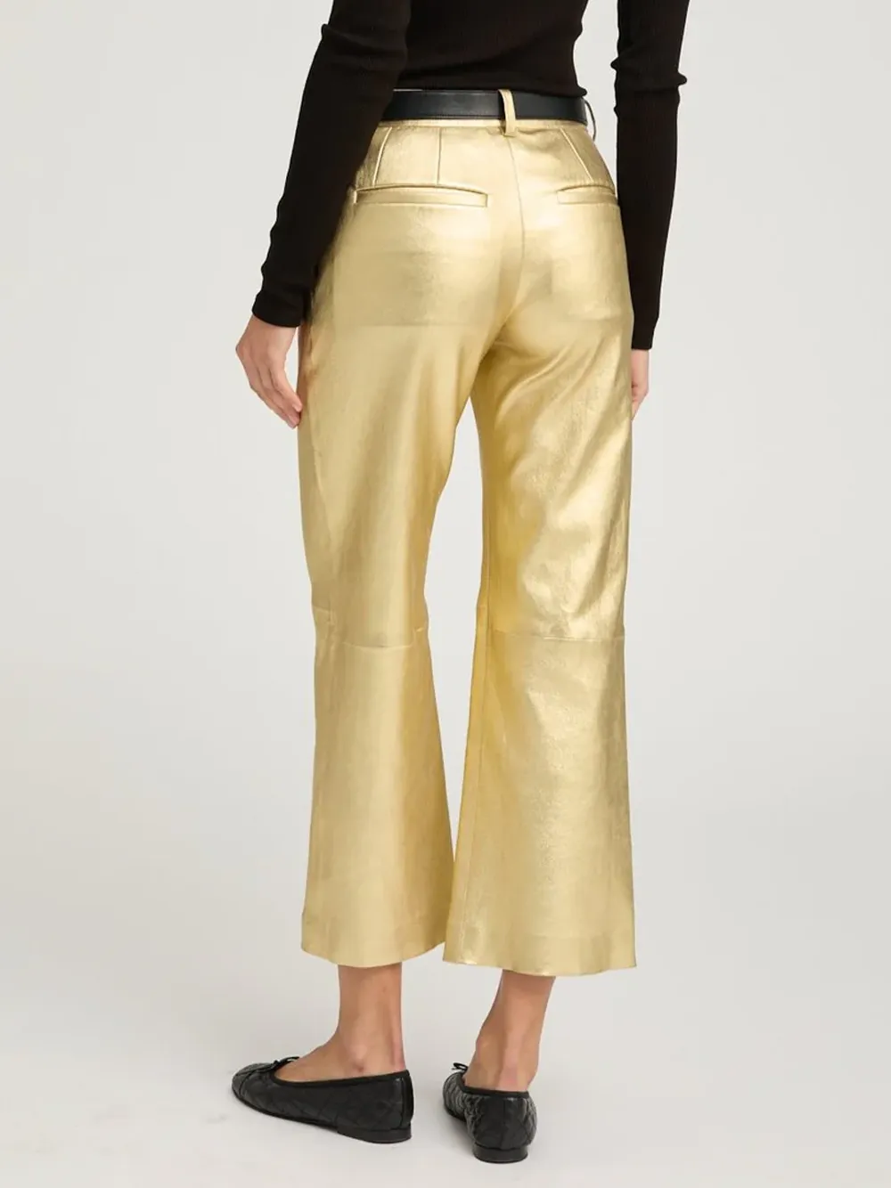 Metallic Gold Leather Cropped Trousers